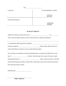 Printable Search Warrant Legal Pleading Template