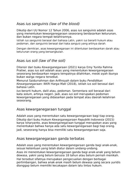 Tugas Hukum Perdata Asas Kewarganegaraan Asas Ius Sanguinis Law Of