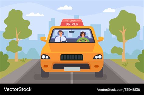 Driving school lesson cartoon instructor Vector Image