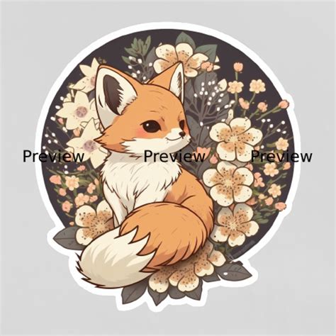 Cute Fox Sticker, Garden, Flowers, Anime, Digital Download - Etsy