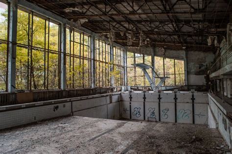 Empty Abandoned Swimming Pool in the Abandoned School Building Located ...