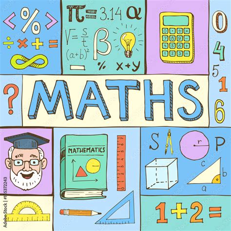 Mathematical poster. Maths hand drawn colorful vector illustration with ...