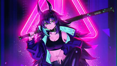 4k Wallpaper Cyberpunk Neon Anime 391697 Cyberpunk Anime Girl Digital ...