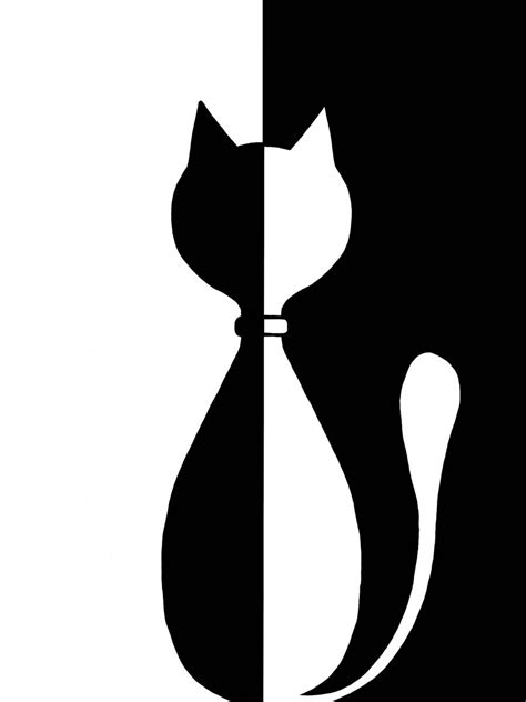 a black and white image of a cat with its tail curled in the shape of a ...