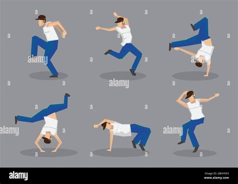 Set of six male hip hop dancers in cool street dance moves. Vector ...