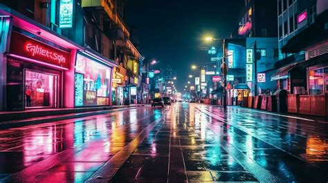 Night scene of after rain city in cyberpunk style, futuristic nostalgic ...