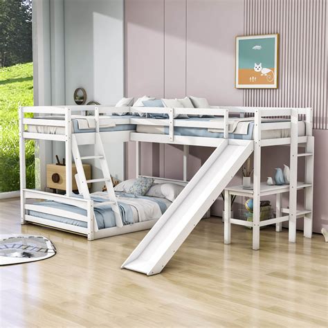 Harriet Bee Evie-Eliana Twin Over Full & Twin L-Shaped Bunk Beds with ...