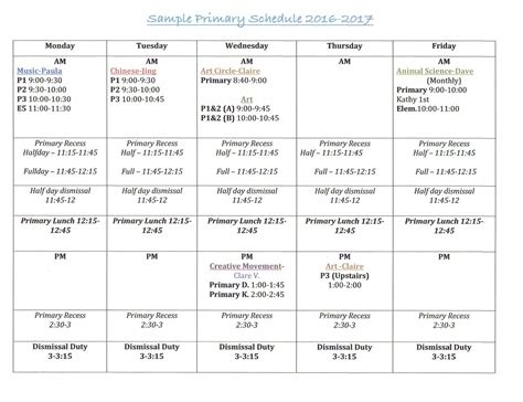 Daily Schedule & Calendar - Montessori Children's House