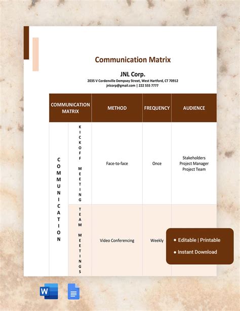 Communication Matrix Template in Word, Google Docs - Download ...