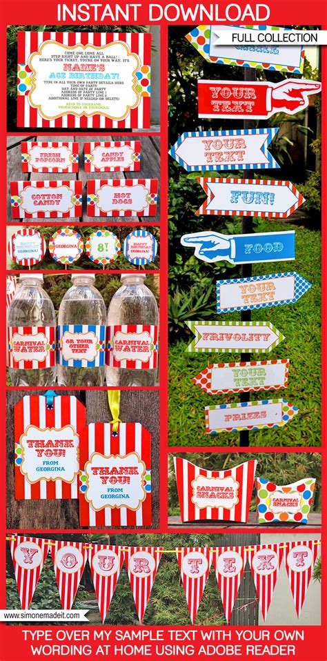 Carnival Party Printables Invitations Decorations Template Bundle | Circus