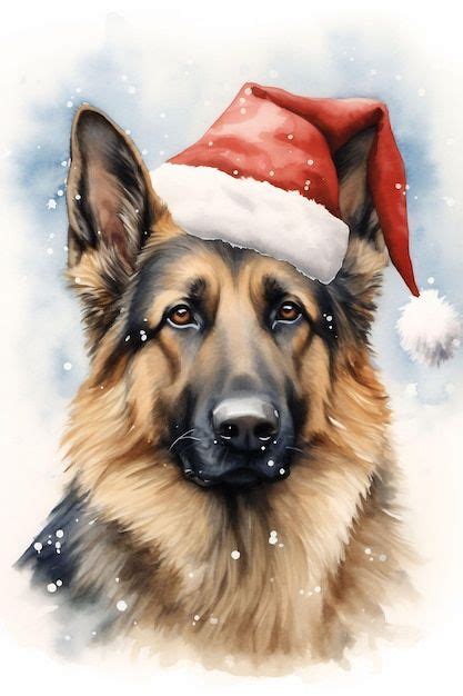 German Shepherd Dog Wearing a Santa Hat