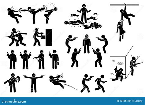 Movie Action Hero Fight Scene Stick Figures. Stock Vector ...