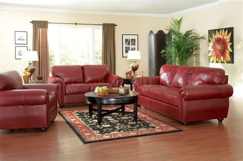 Burgundy Full Leather Traditional Living Room w/Options