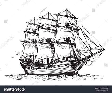 Ship Frigate Old Sketch Hand Drawn Stock Vector (Royalty Free ...