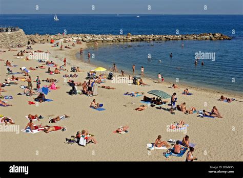 France Cote d Azur Antibes Beach goers on the Plage de la Gravette in ...