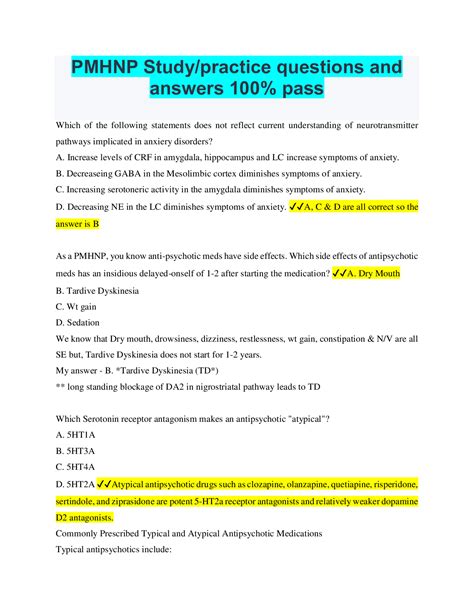 PMHNP Study/practice questions and answers 100% pass - Browsegrades