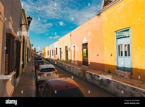 Spanish colonial buildings painted in various vibrant colors in the ...