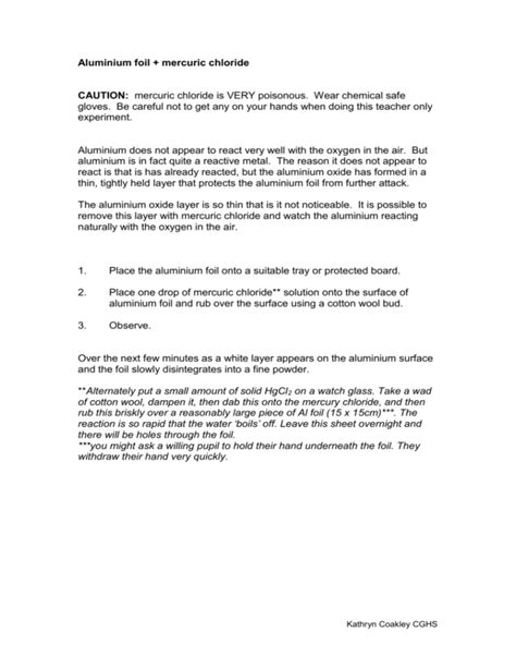 Aluminum Foil Reaction with Mercuric Chloride Experiment