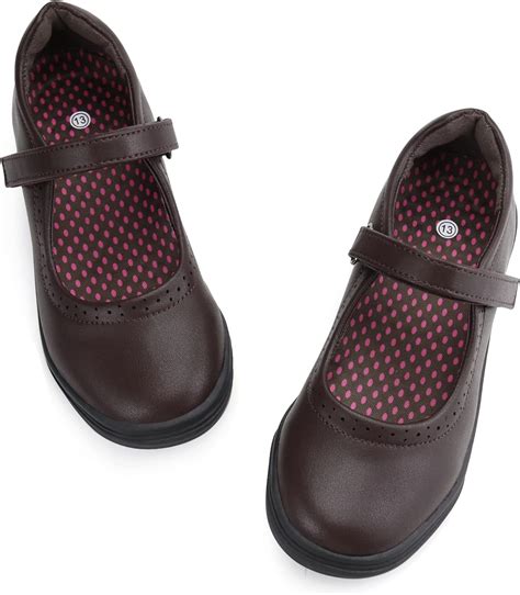 JABASIC Girls Mary Jane Flats School Uniform Dress Shoes(Brown) - JABASIC