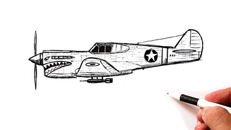 How to draw a WW2 Fighter Plane Curtiss p-40 Warhawk - YouTube