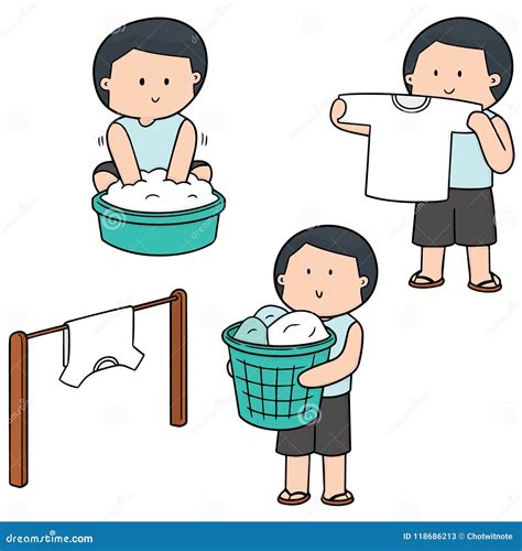 Vector Set of People Washing Clothes Stock Vector - Illustration of ...