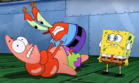 Mr Krabs choking Patrick and Spongebob on the side Meme Generator