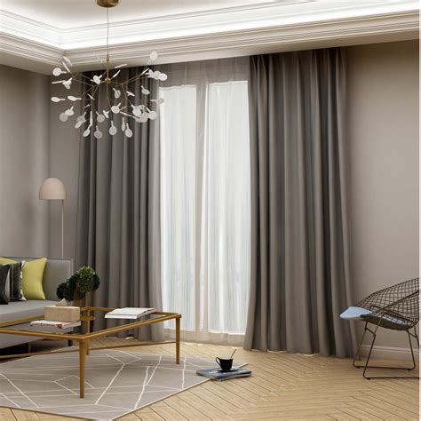 Modern Grey Blackout Curtain Solid Color Silk Imitation Curtain Living ...