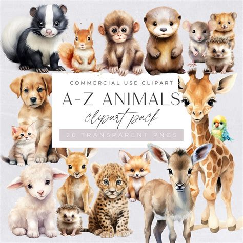 Watercolor Zoo Animal Clipart, Watercolor Animals Family Clip Art, Wild ...