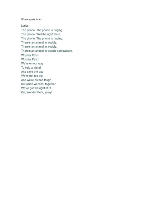 Wonder pets lyrics by Taís Lisbôa - Issuu