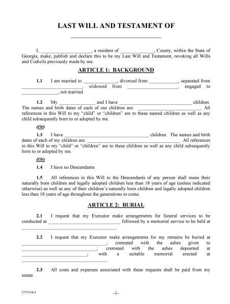 5+ Free Will Template Sample | Will and testament, Last will and ...