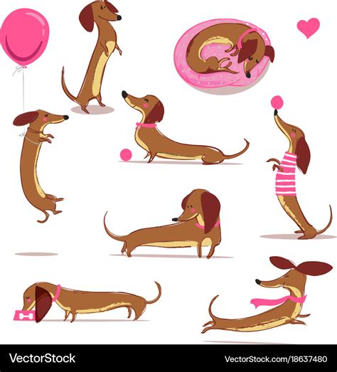 Set With Cute Cartoon Dachshund Royalty Free Vector Image