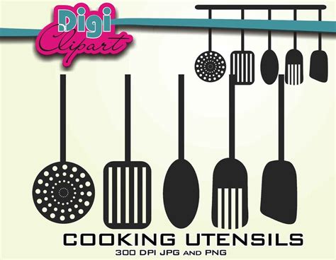 Kitchen Cooking Utensils Silhouette Clip Art INSTANT DOWNLOAD - Etsy