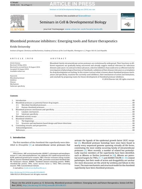 (PDF) Rhomboid protease inhibitors: Emerging tools and future therapeutics