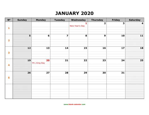 Get 2020 Printable Calendar With Large Squares | Calendar Printables ...