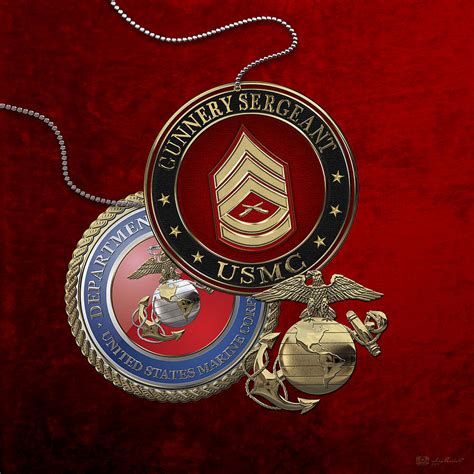 U. S. Marine Gunnery Sergeant Rank Insignia over Red Velvet Digital Art ...