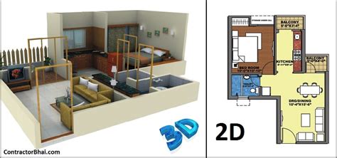 3D Photo Realistic images vs 2D drawings for Home Interior - ContractorBhai