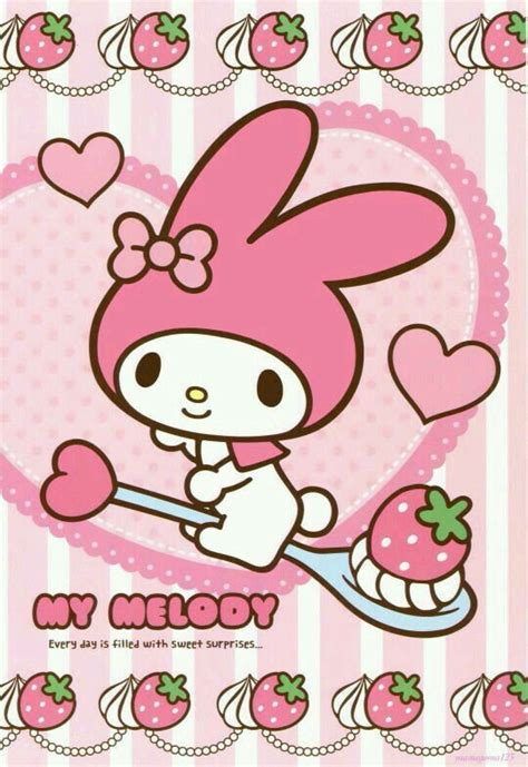 an image of hello kitty with strawberrys on her head and the words, my ...