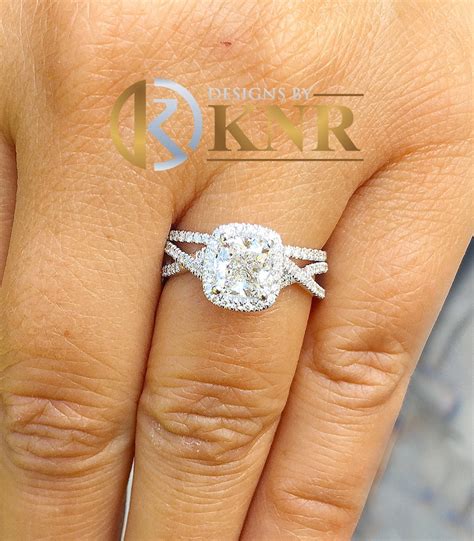 14K Solid White Gold Cushion Cut Moissanite and Round Cut - Etsy