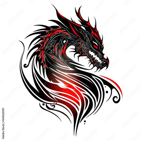 a black and red dragon tattoo design on a white background Stock ...