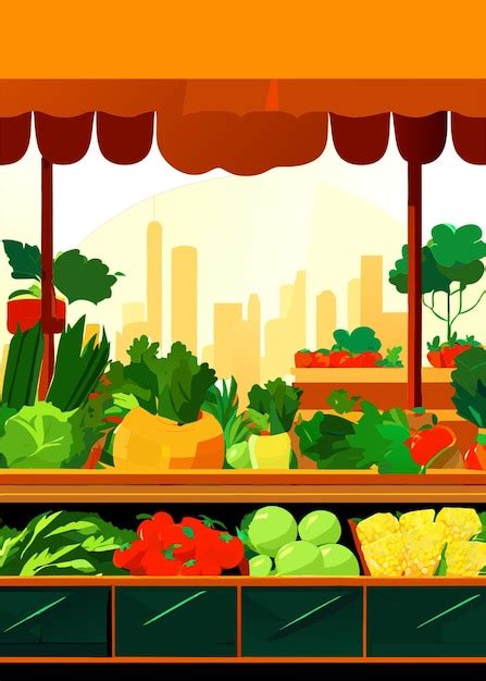 Morning vegetable market vector illustration cartoon | Premium AI ...