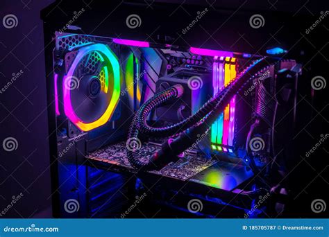 Gaming PC with RGB LED Lights on a Computer, Assembled with Hardware ...