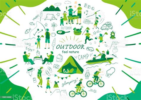 Set Illustration Of Outdoor Camping Items And People Stock Illustration ...