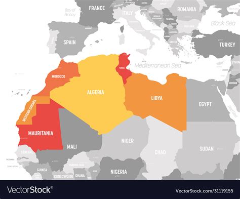 Map maghreb countries - northwest africa states Vector Image