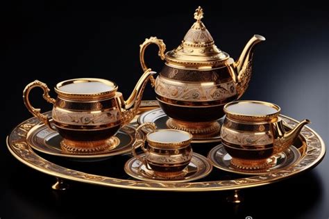 Premium AI Image | a gold tea set with gold trim and gold trim.