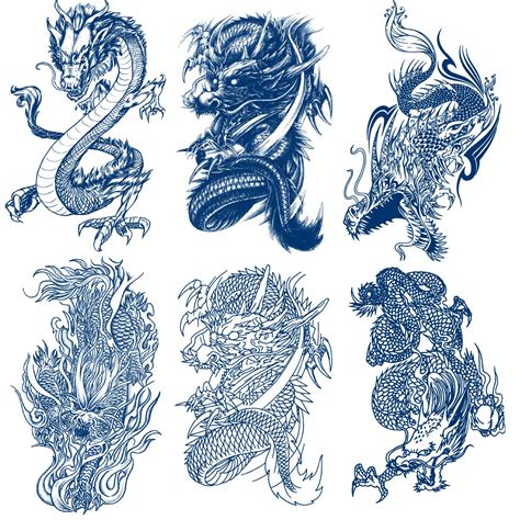 Buy Semi Permanent Realistic Dragon Tattoos, 6-Sheet 100% -Based Ink ...