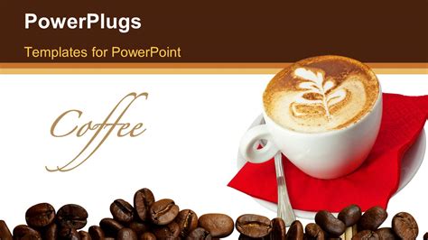 PowerPoint Template: White cup of coffee with coffee beans on white ...