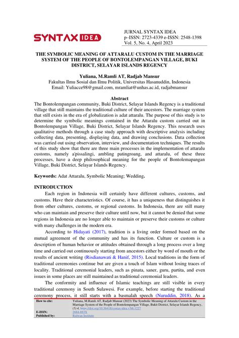 (PDF) The Symbolic Meaning of Attaralu Custom in the Marriage System of ...