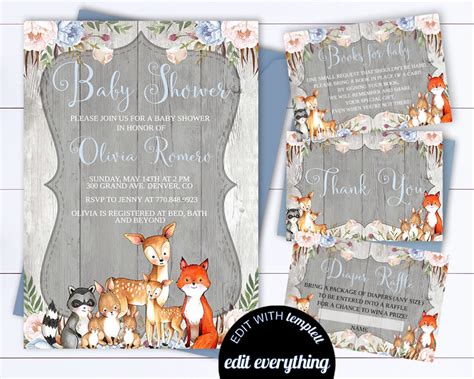 Rustic Baby Shower Invitation Boy Baby Shower Invite Woodland | Etsy