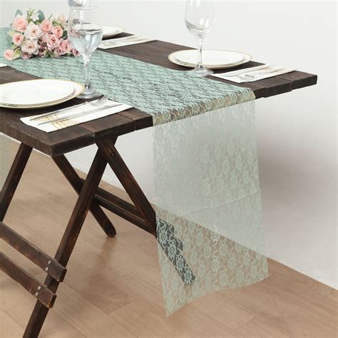 Sage Green Floral Lace Table Runner 12"x108 | eFavormart.com