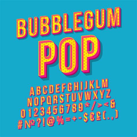 Bubblegum Pop Vintage 3d Vector Lettering Retro Bold Font Typeface